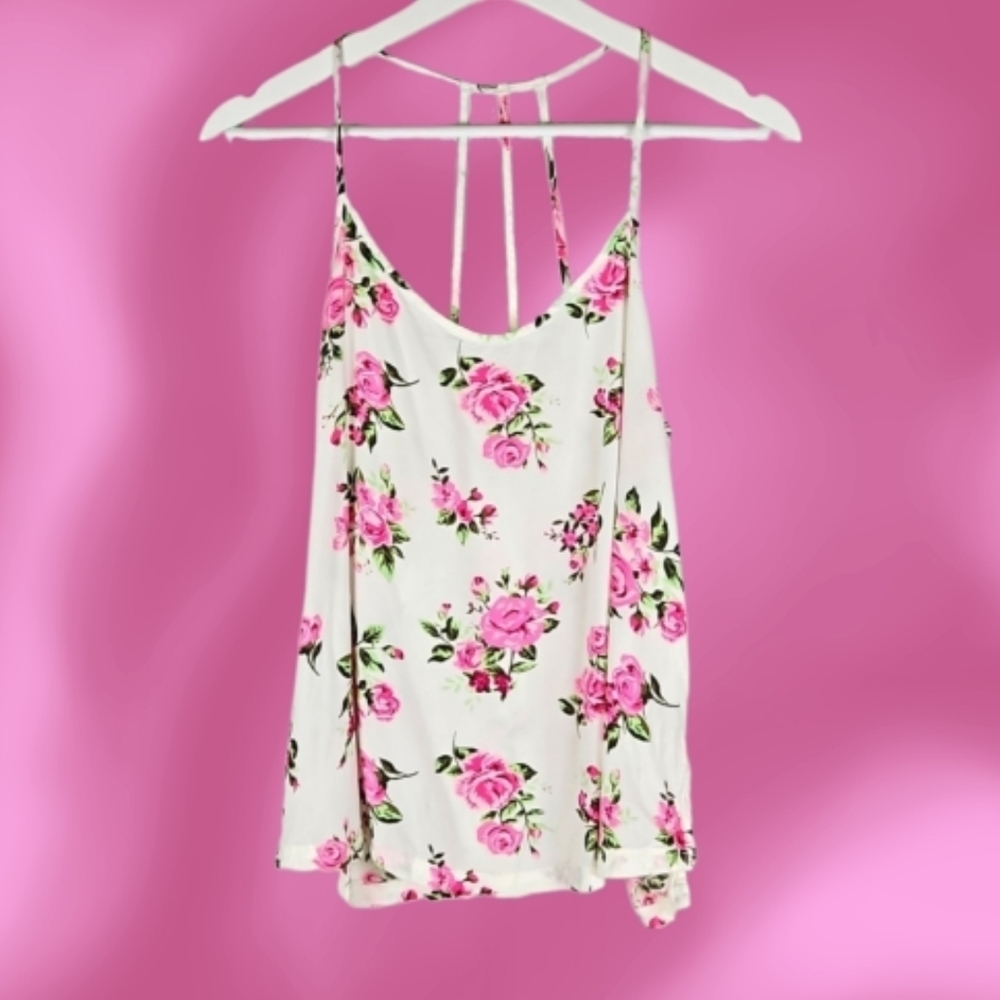 Soft Rose Print Strappy Camisole Top, M
